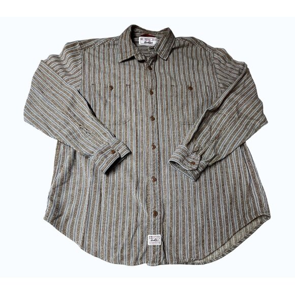 Levis Brown & Blue Striped Button-Up Shirt L 100% Cotton Mens Western Workwear - Picture 3 of 8